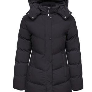 WenVen Women's Winter Puffer Coat Black W/ Detachable Hood, Water Resistant 3XL